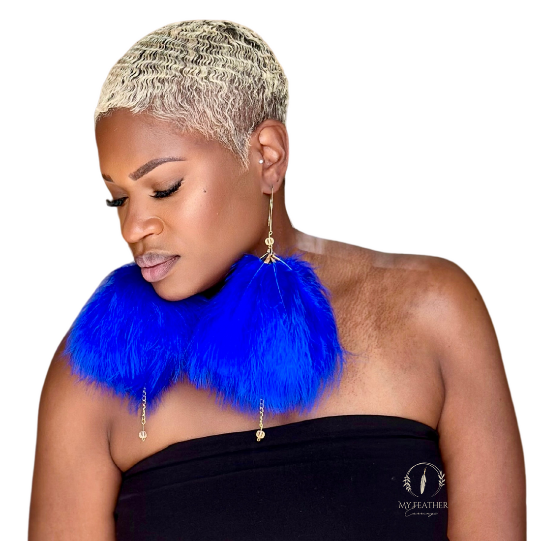 Royal Blue Plumes Fluffy Marabou Down Short Tassel Feather Earrings