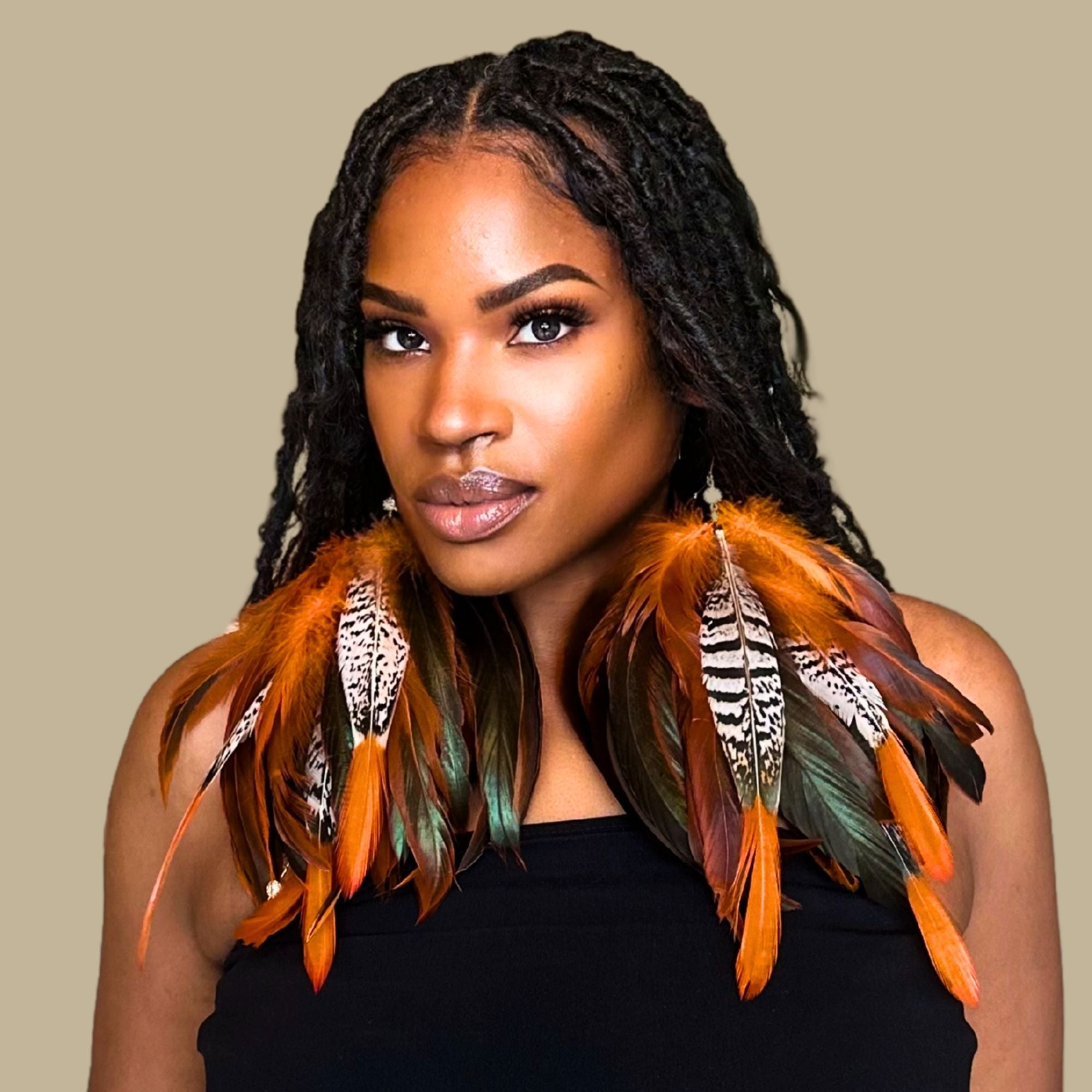 LIGHTNESS ORANGE - Orange Amherst Feather Tassel Earrings - Natural Rare Statement Jewelry