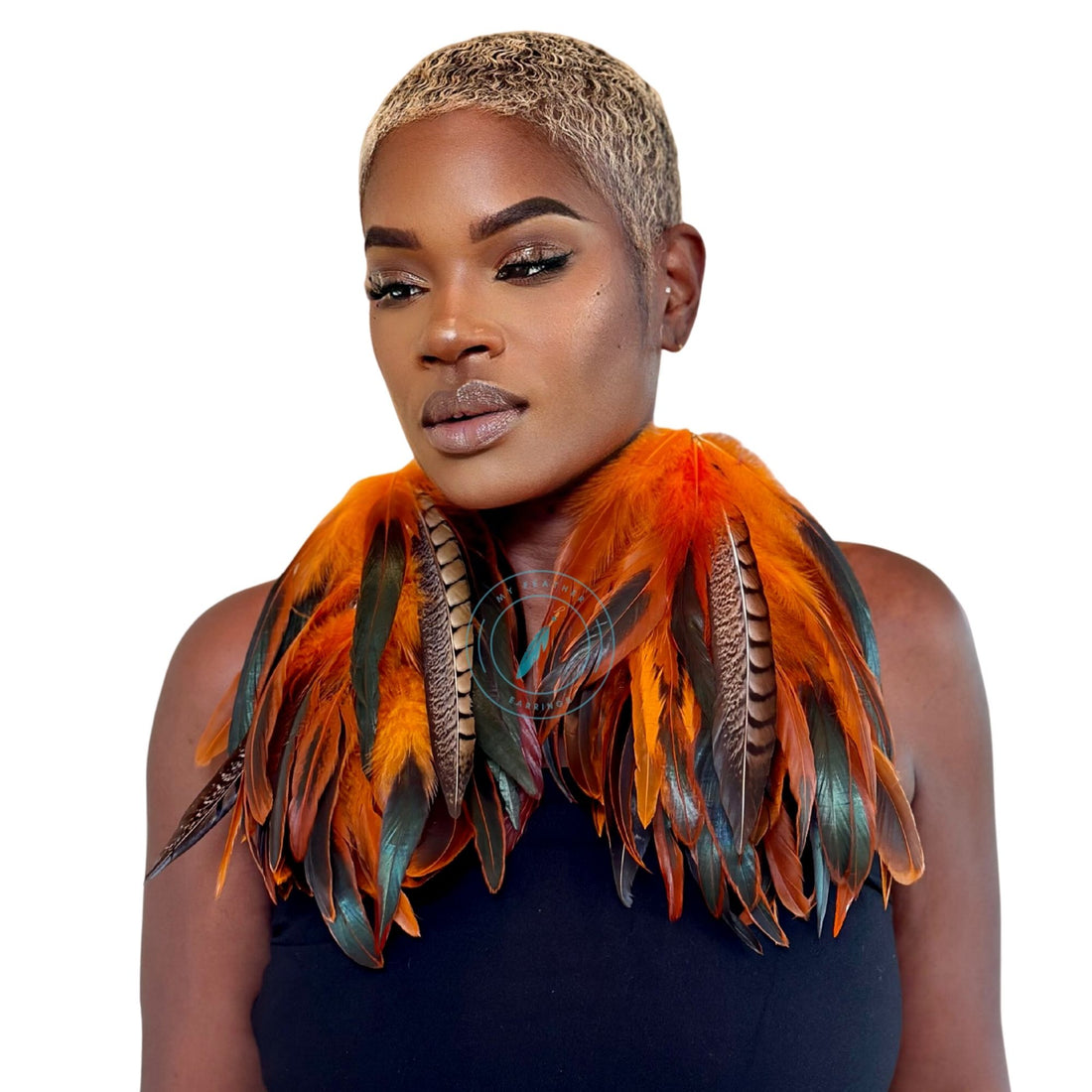 Orange Schlappen and Lady Amherst Long Dangle Feather Earrings