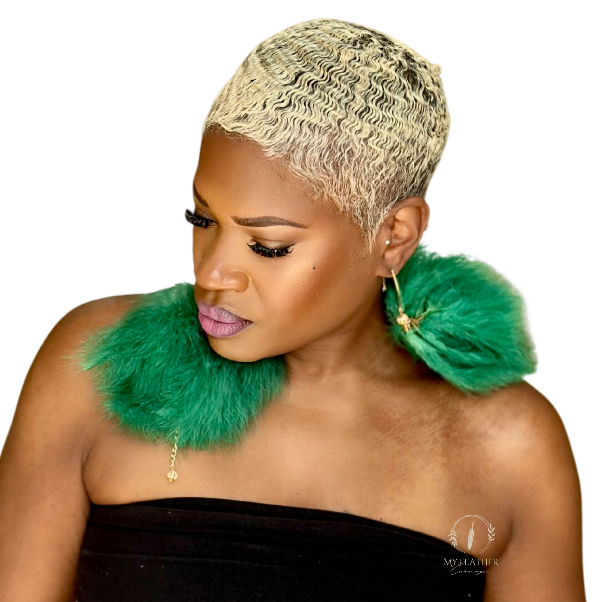 Green Plumes Fluffy Marabou Down Short Tassel Feather Earrings