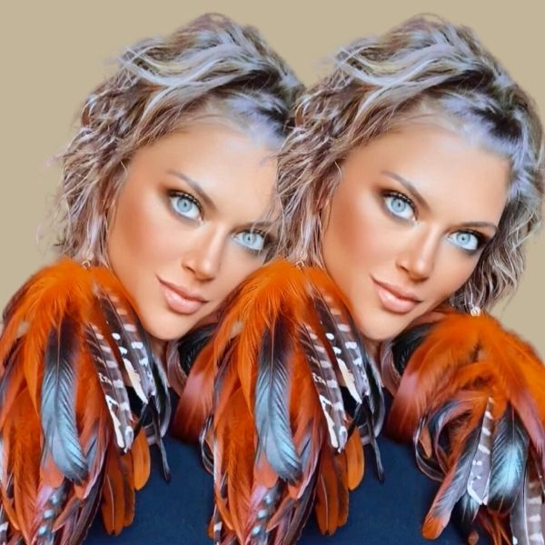 HALO ORANGE - Orange Schlappen and Venery Long Dangle Feather Earrings