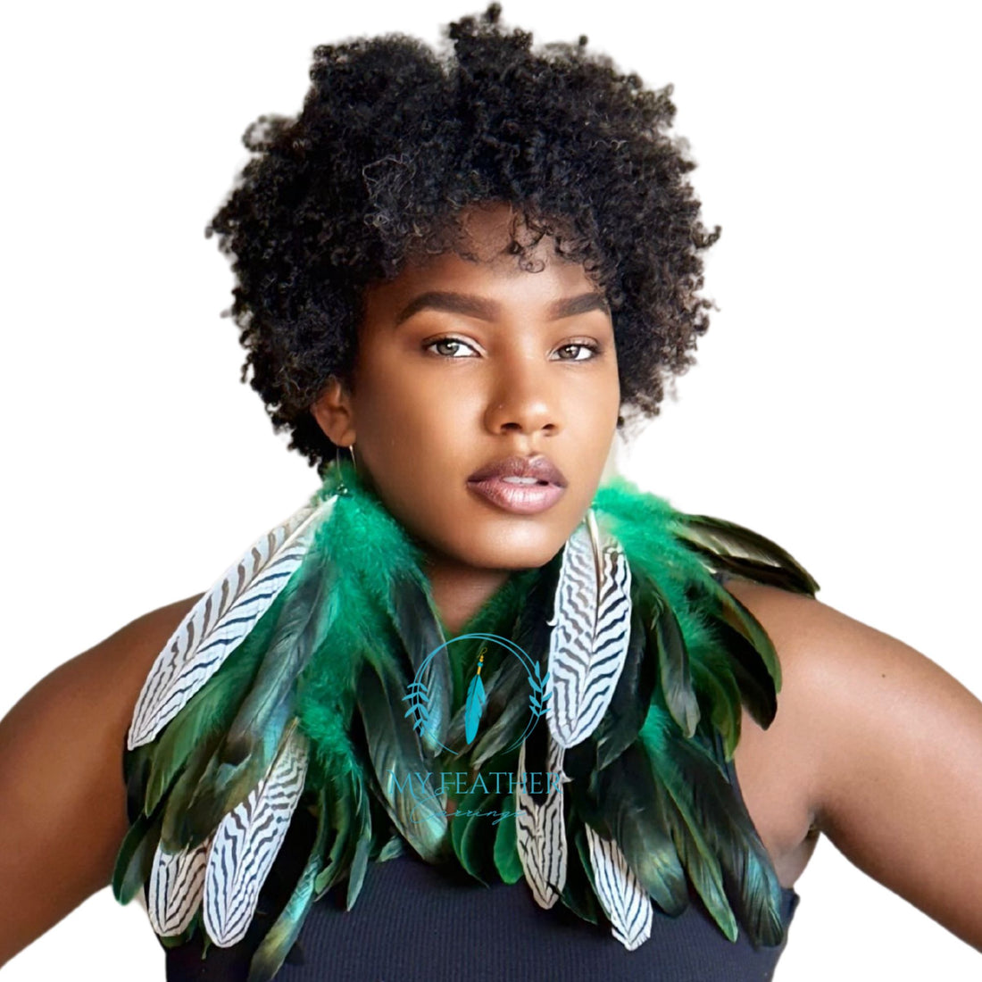 Beautiful Green Schlappen Feather with the Natural Silver Long Feathers