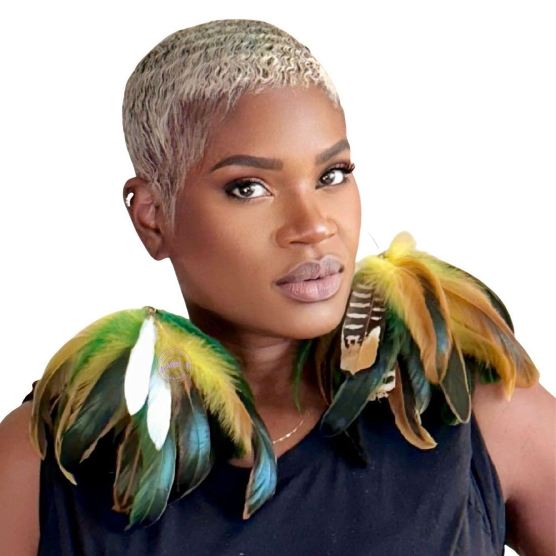 Feather Green and Yellow Short Tassel Our Earrings Don&