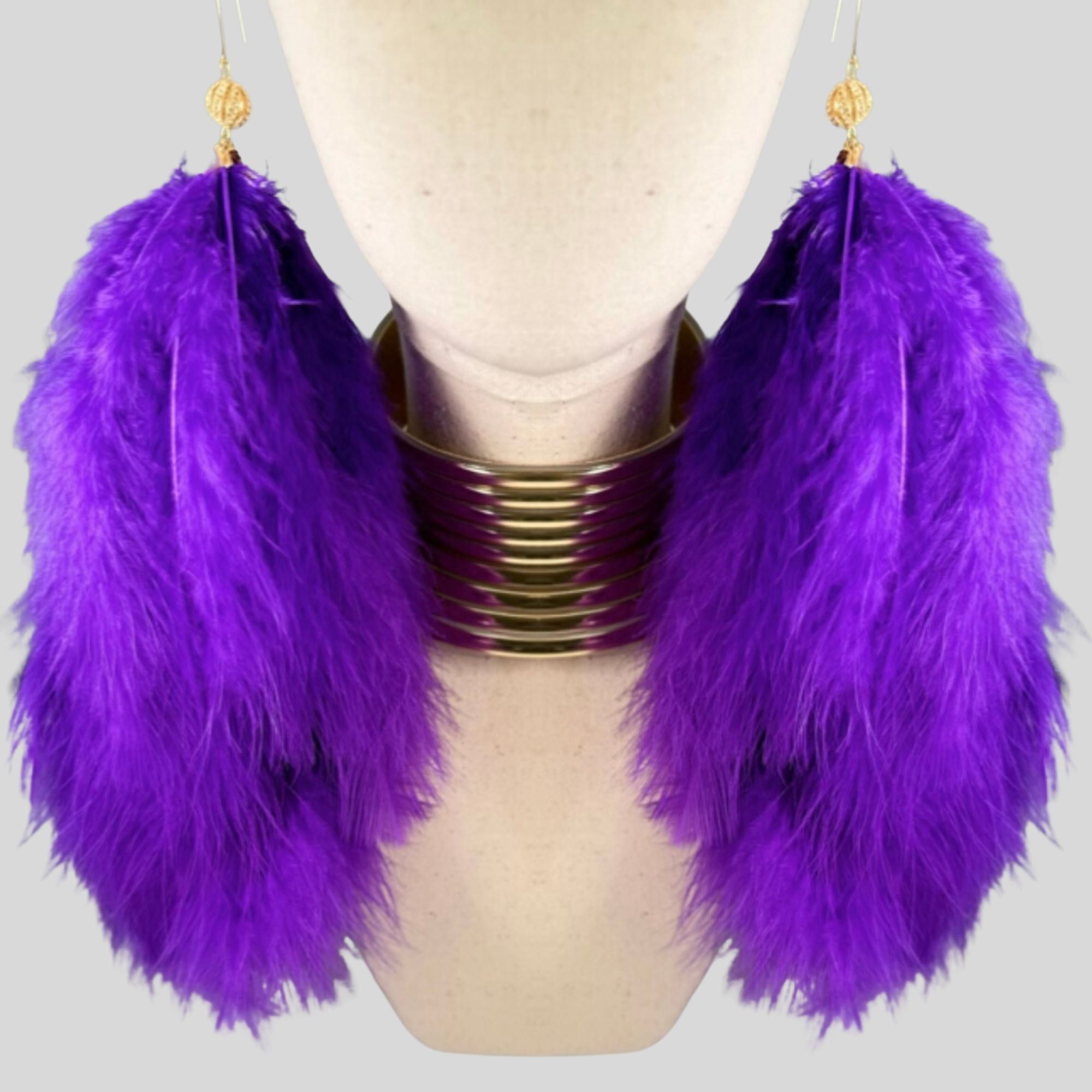 Purple Plumes Fluffy Marabou Down Long Dangle Feather Earrings