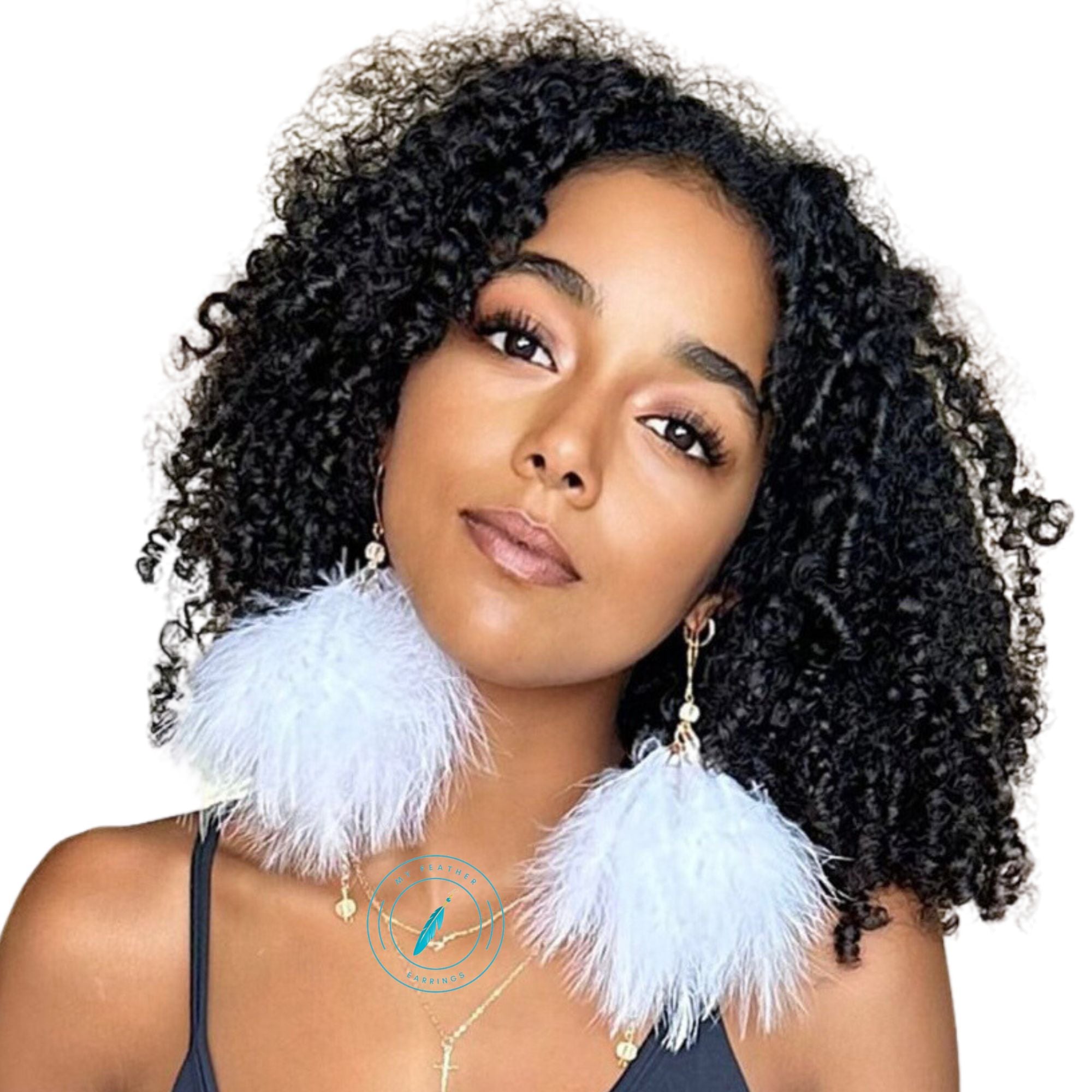 White Plumes Fluffy Marabou Down Short Tassel Feather Earrings