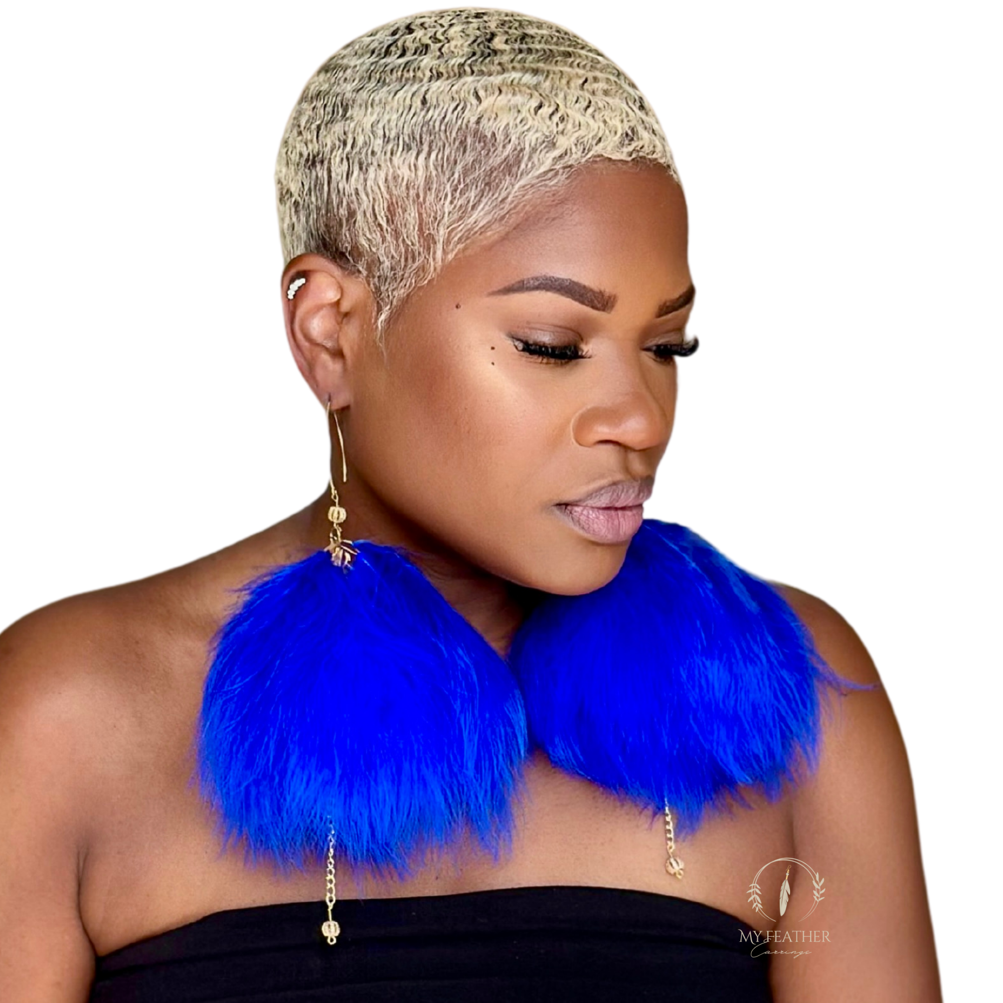Royal Blue Plumes Fluffy Marabou Down Short Tassel Feather Earrings