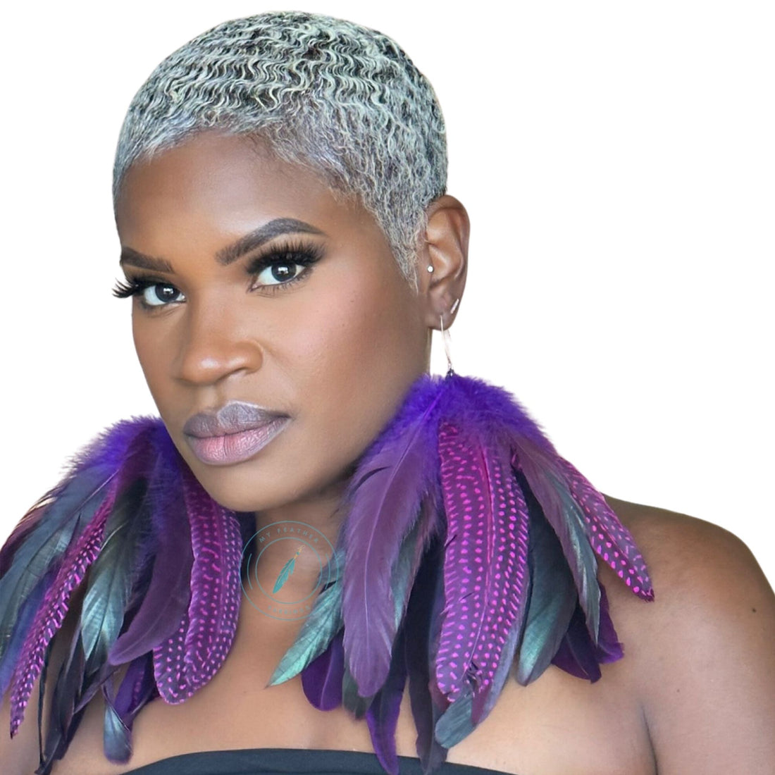 Purple Schlappen and Rose Guinea Short Tassel Feather Earrings