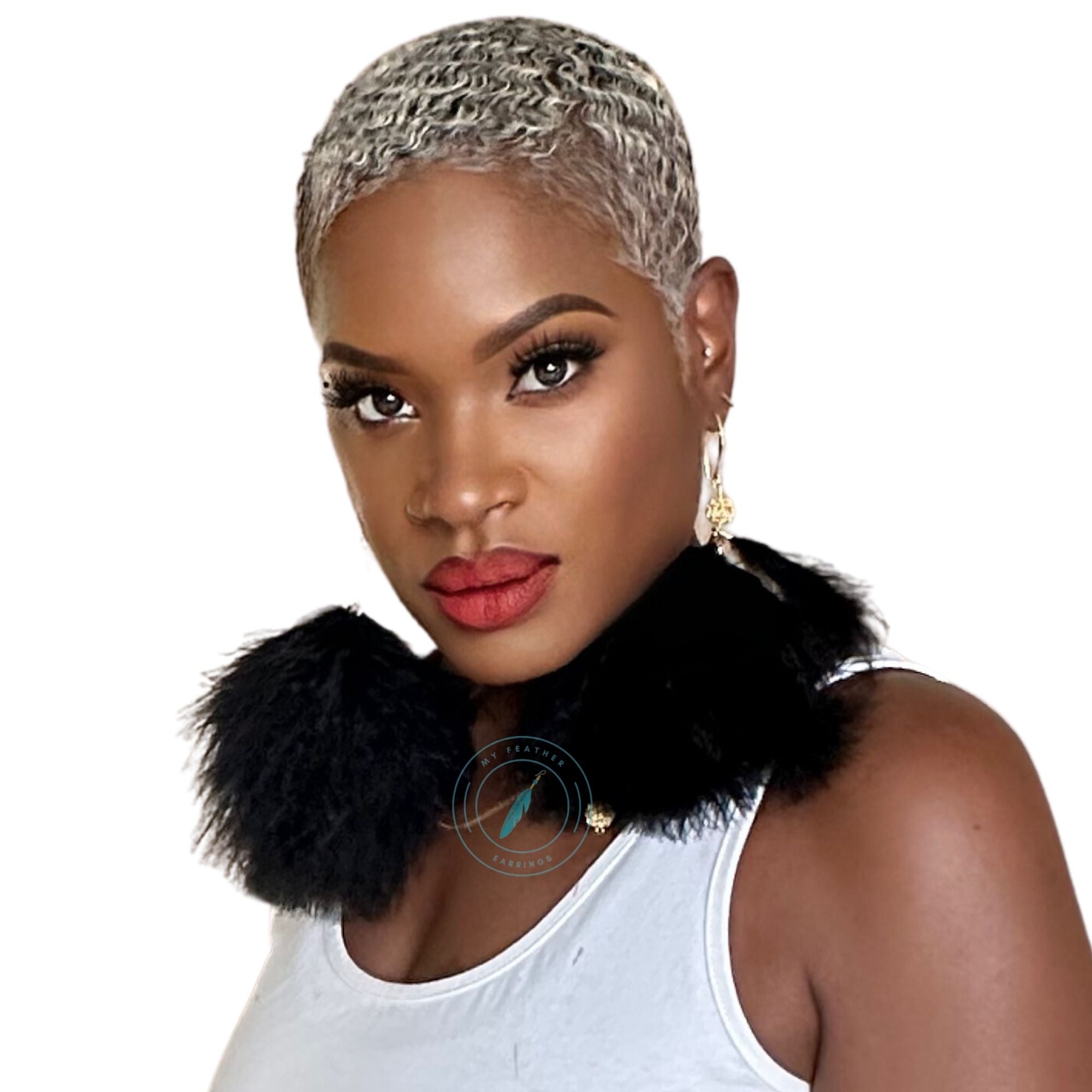 Black Plumes Fluffy Marabou Down Short Tassel Feather Earrings
