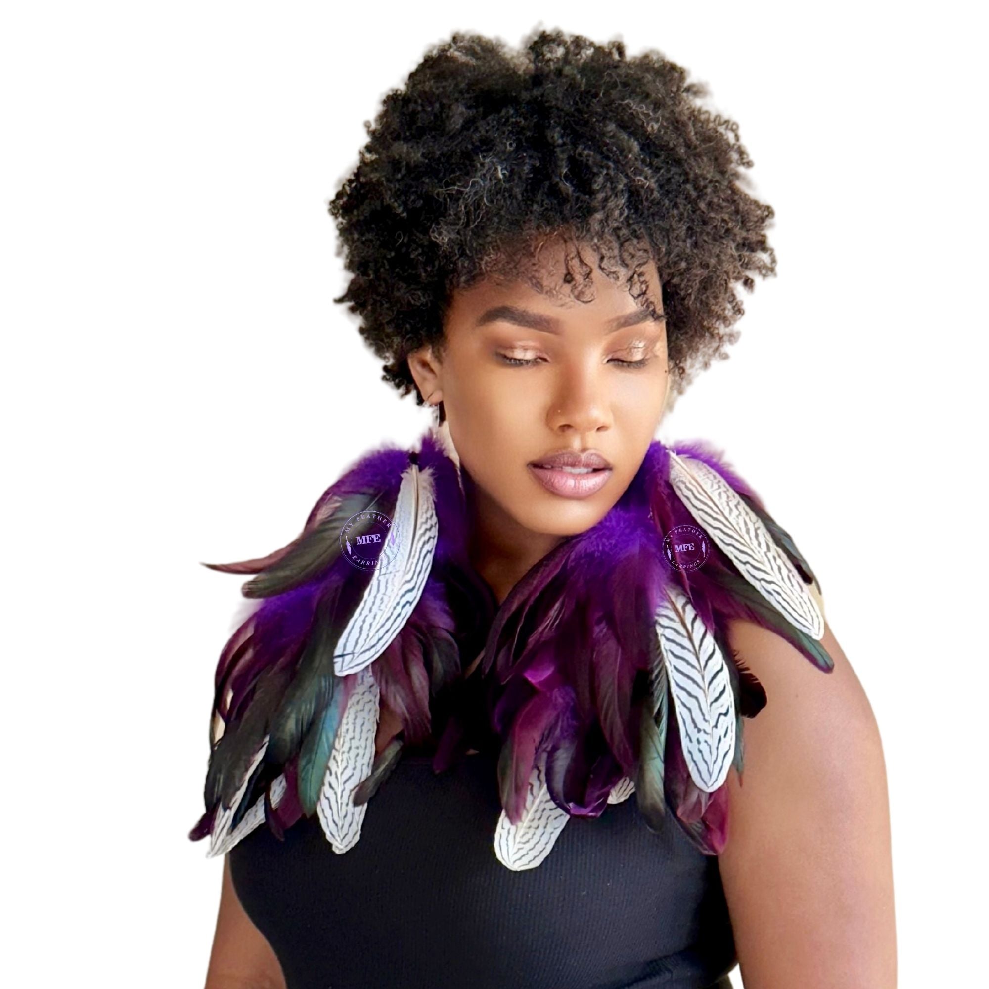 Purple Schlappen Feather with the Natural Silver Long Feathers