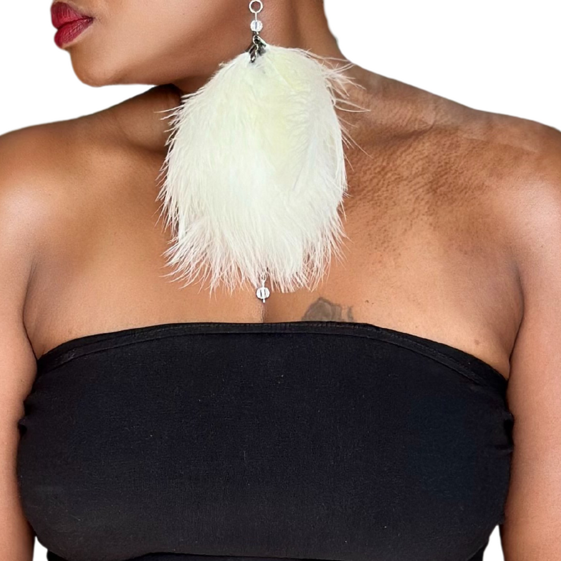 Cream Plumes Fluffy Marabou Down Short Tassel Feather Earrings