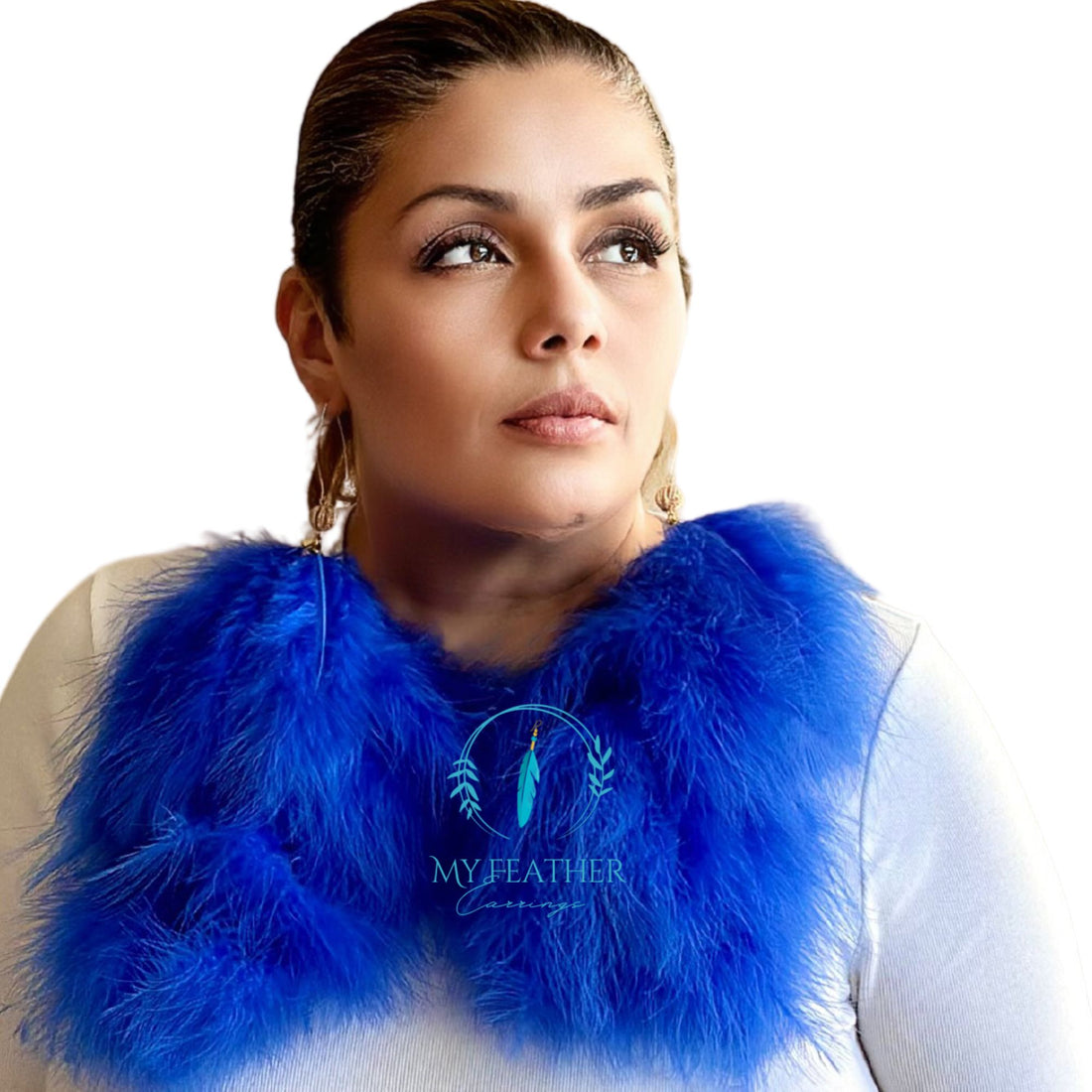 Royal Blue Plumes Fluffy Marabou Down Long Dangle Feather Earrings