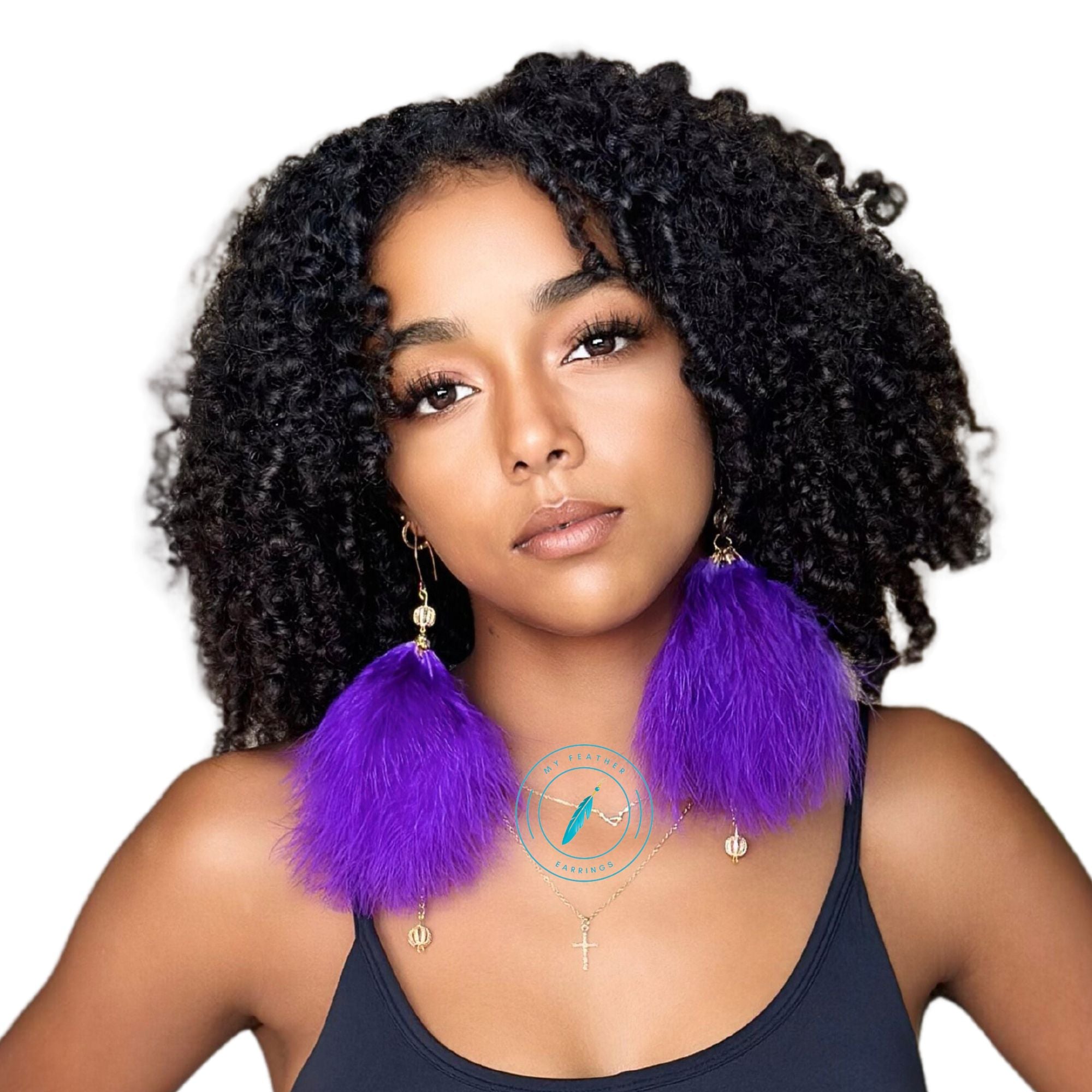 Purple Plumes Fluffy Marabou Down Short Tassel Feather Earrings