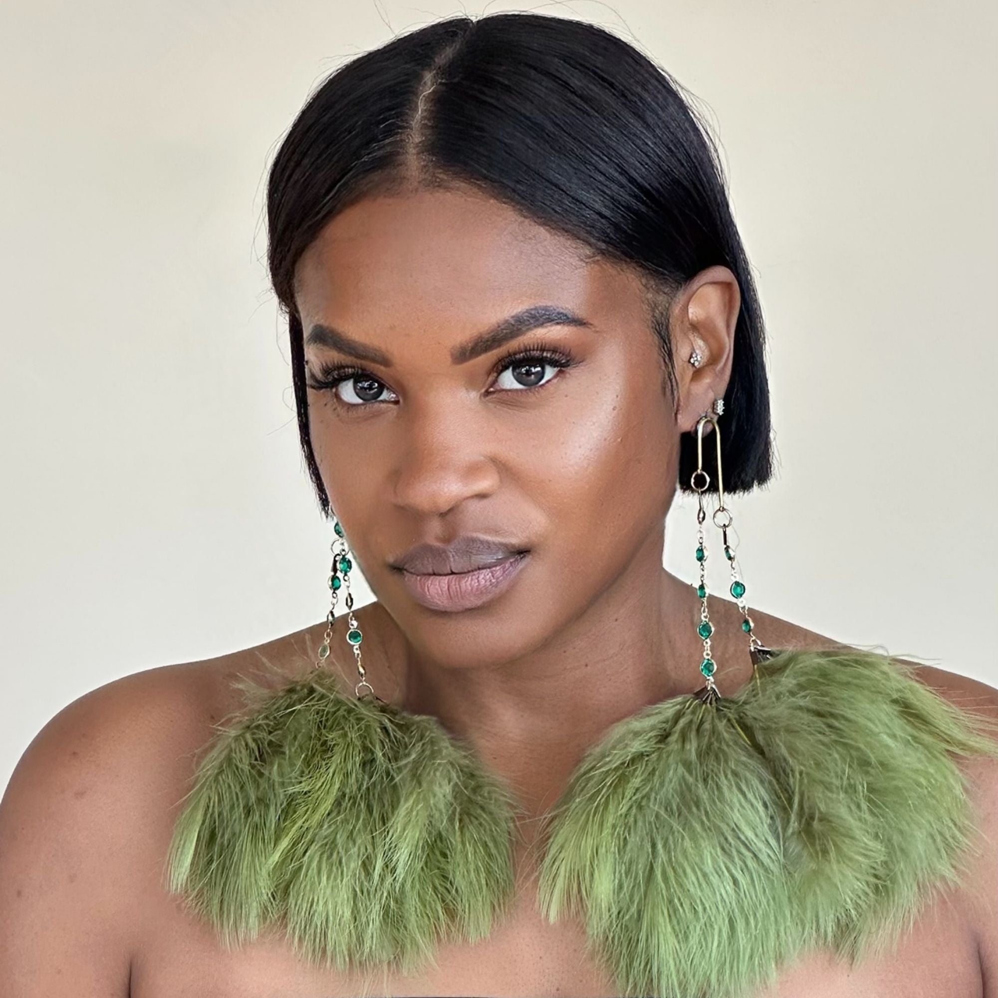 ELEGANCE CAMO - Green Feather Earrings