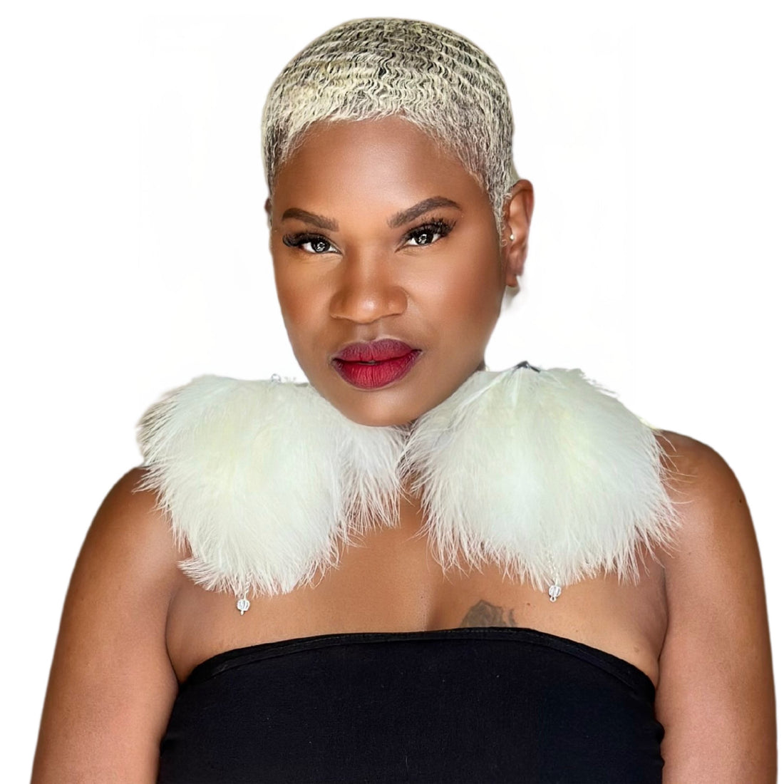 Cream Plumes Fluffy Marabou Down Short Tassel Feather Earrings