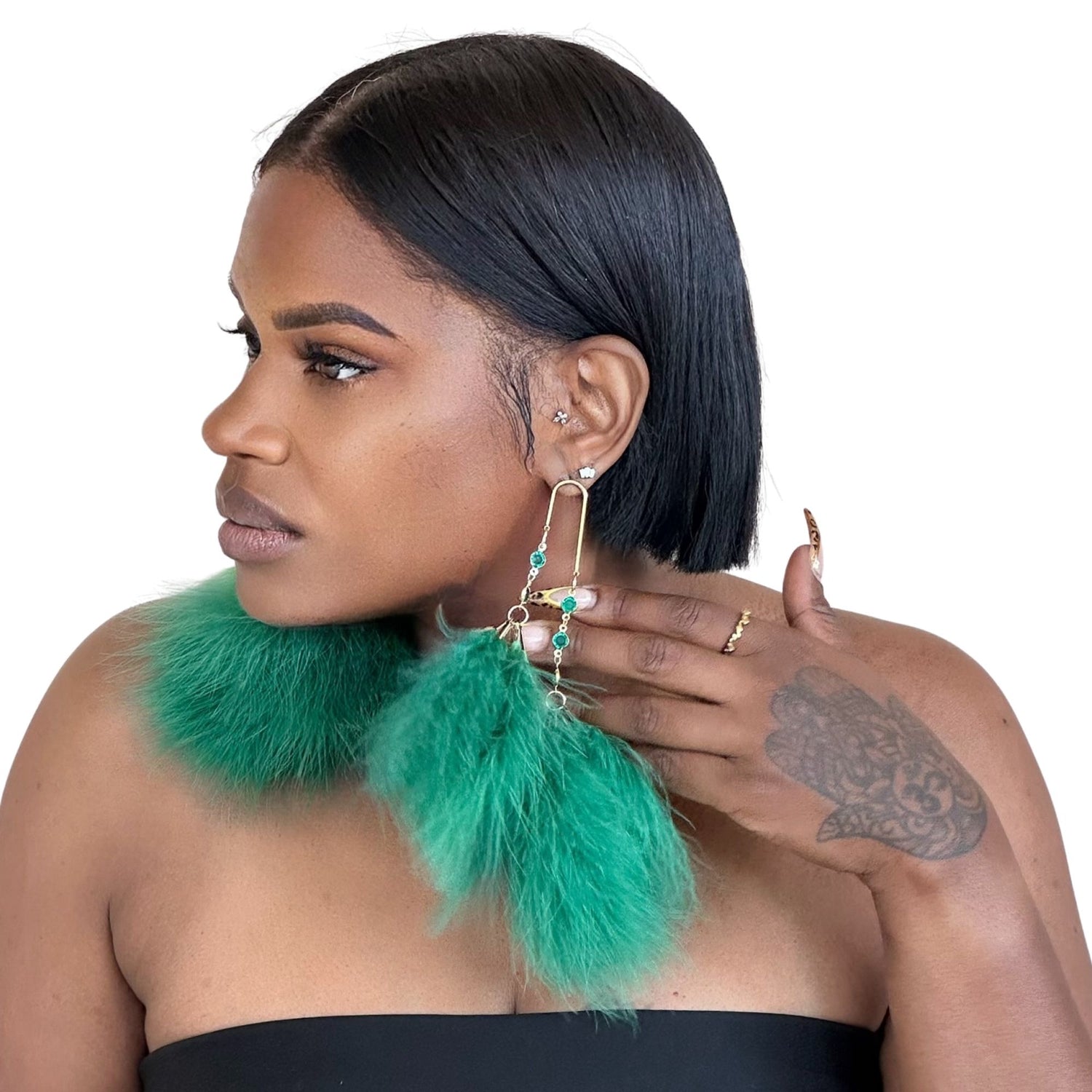 ELEGANCE GREEN - Green Feather Earrings
