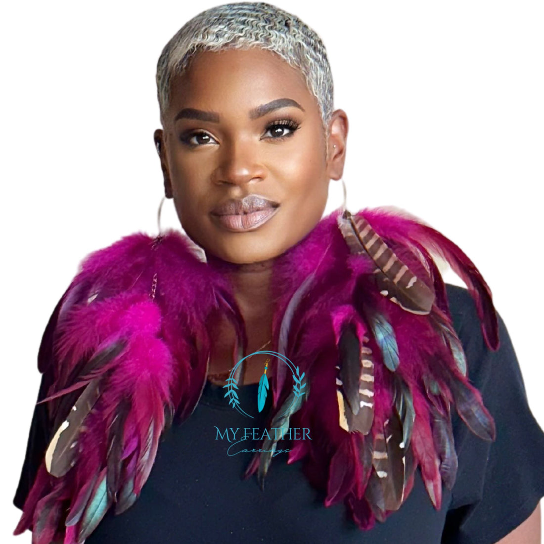 Rose Wine Schlappen and Venery Long Dangle Feather Earrings