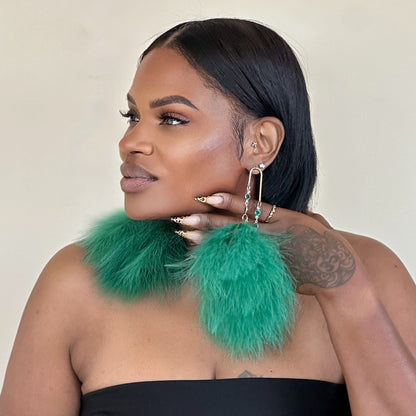 ELEGANCE GREEN - Green Feather Earrings