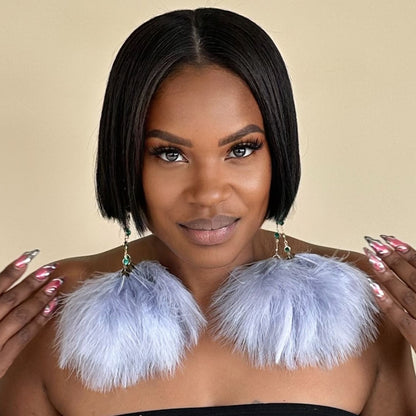 ELEGANCE GRAY - Green Feather Earrings