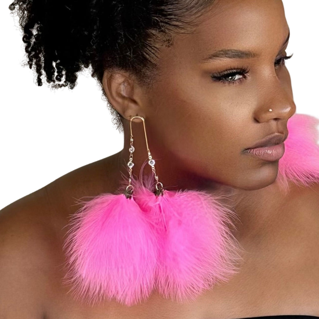 ELEGANCE HOT PINK - Green Feather Earrings