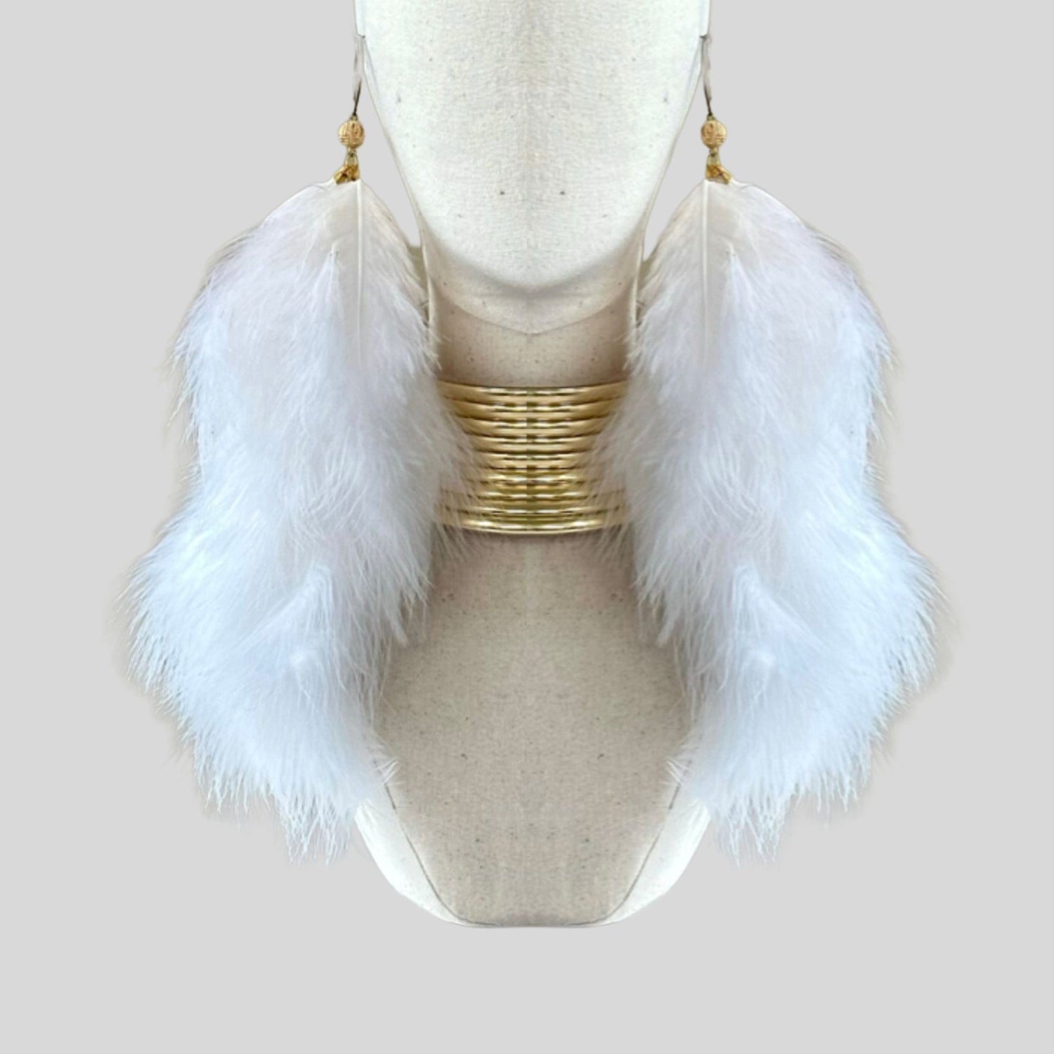 White Plumes Fluffy Marabou Down Long Dangle Feather Earrings