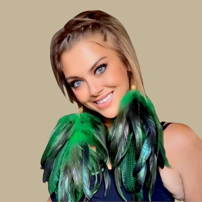 CHIC GREEN - Green Schlappen and Blueish Green Guinea Long Dangle Earrings