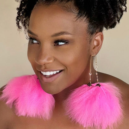 ELEGANCE HOT PINK - Green Feather Earrings