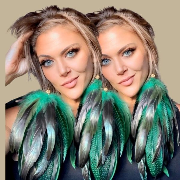 CHIC GREEN - Green Schlappen and Blueish Green Guinea Long Dangle Earrings