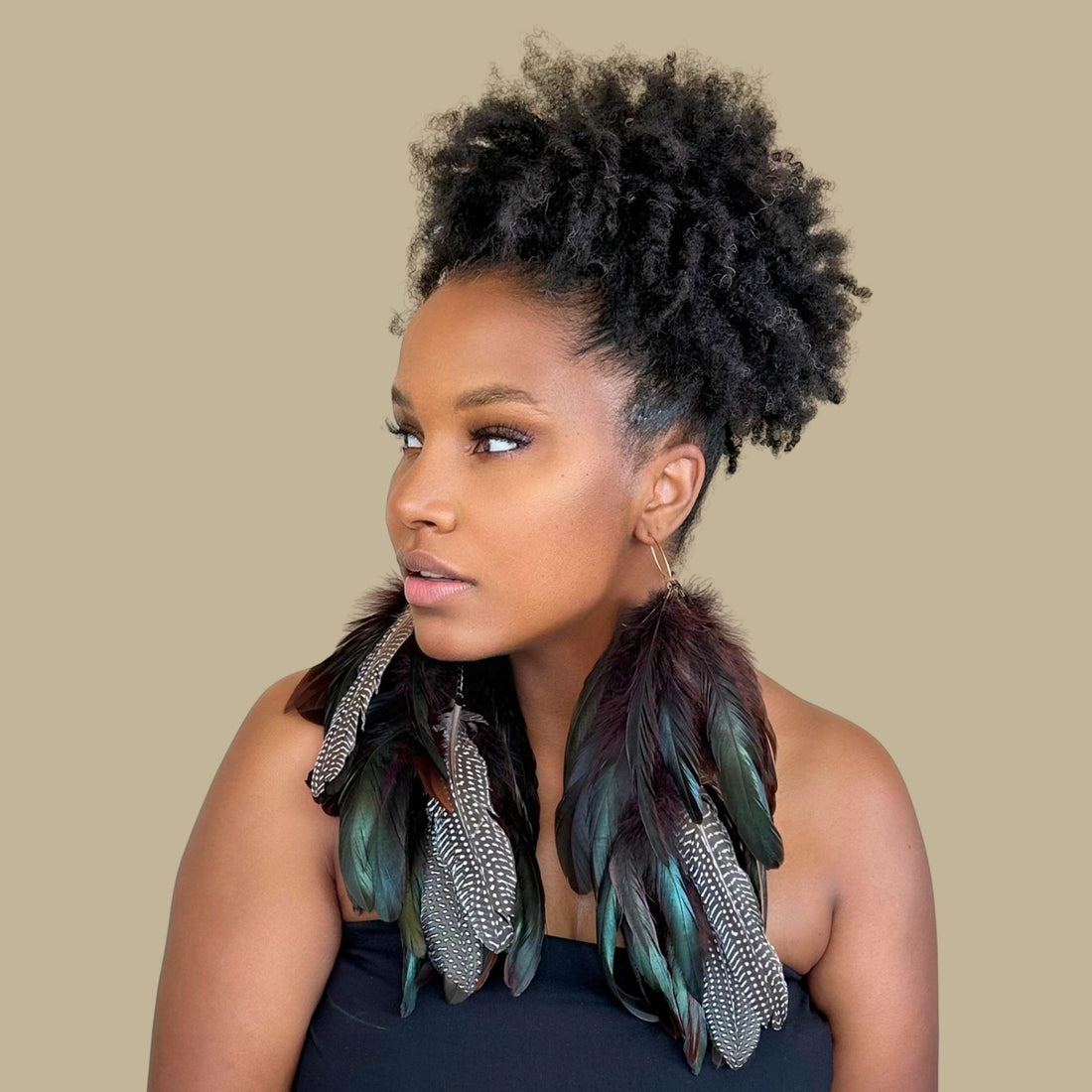 Brown Schlappen and Brown Guinea Long Dangle Feather Earrings