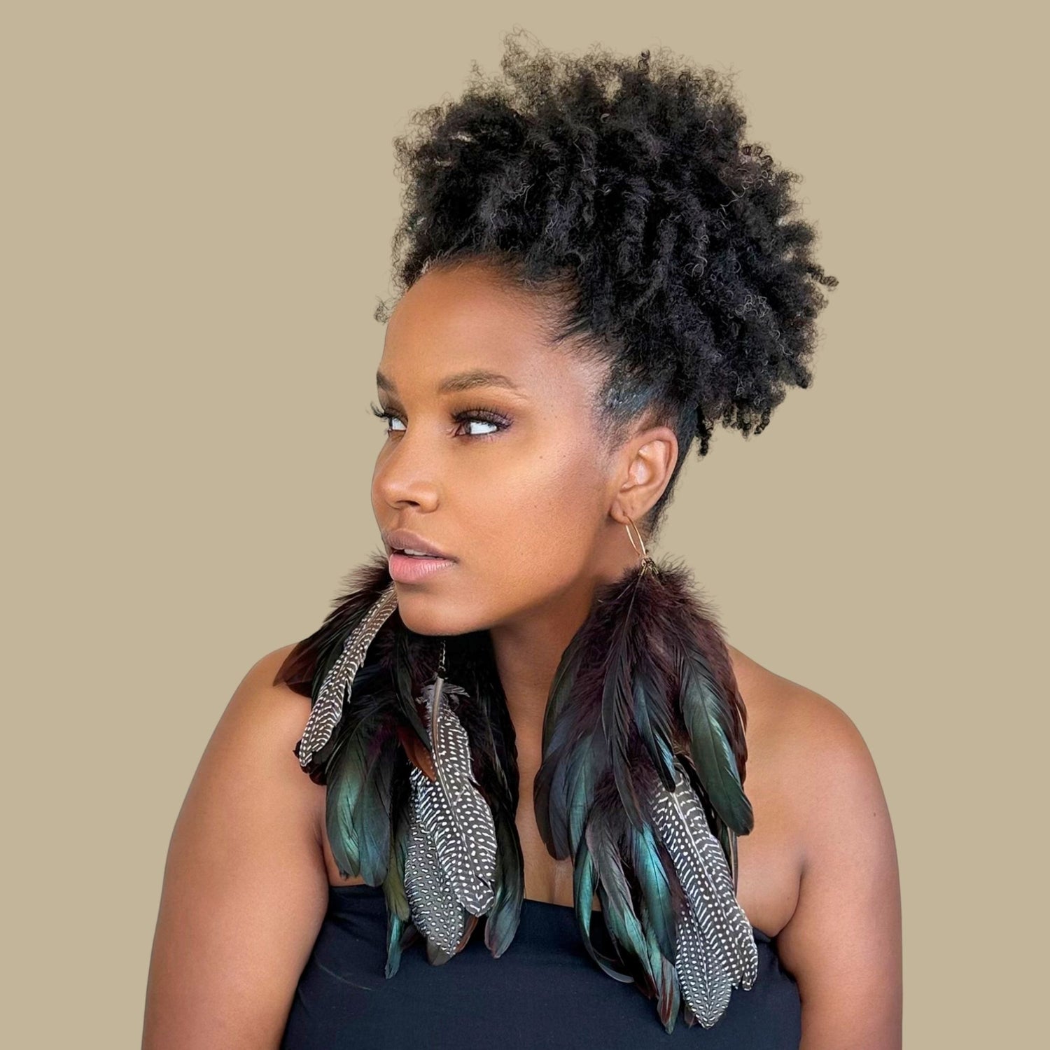 Brown Schlappen and Brown Guinea Long Dangle Feather Earrings