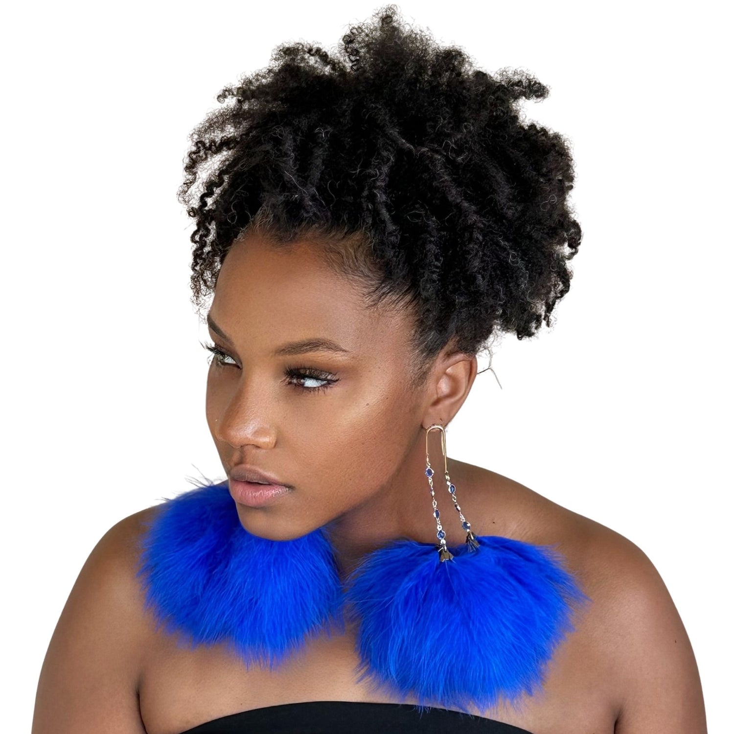 ELEGANCE ROYAL BLUE - Royal Blue Dangle Feather Earrings