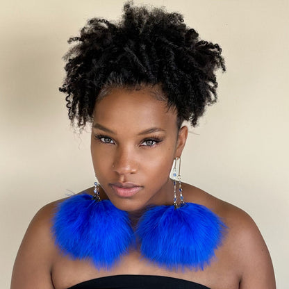ELEGANCE ROYAL BLUE - Royal Blue Dangle Feather Earrings