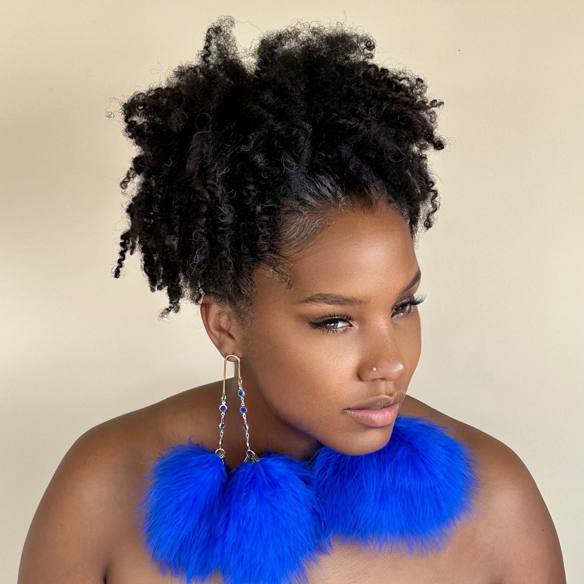 ELEGANCE ROYAL BLUE - Royal Blue Dangle Feather Earrings