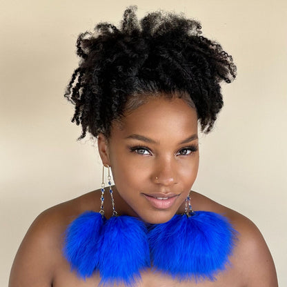 ELEGANCE ROYAL BLUE - Royal Blue Dangle Feather Earrings