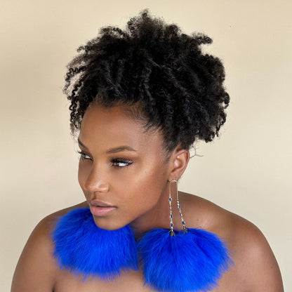 ELEGANCE ROYAL BLUE - Royal Blue Dangle Feather Earrings