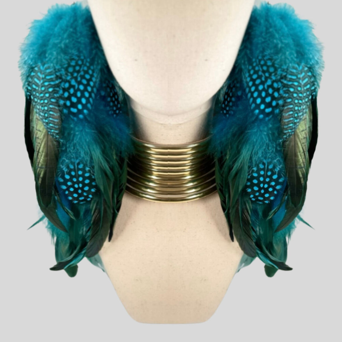 Lake Blue Schlappen and Lake Blue Dotted Guinea Long Dangle Feather Earrings