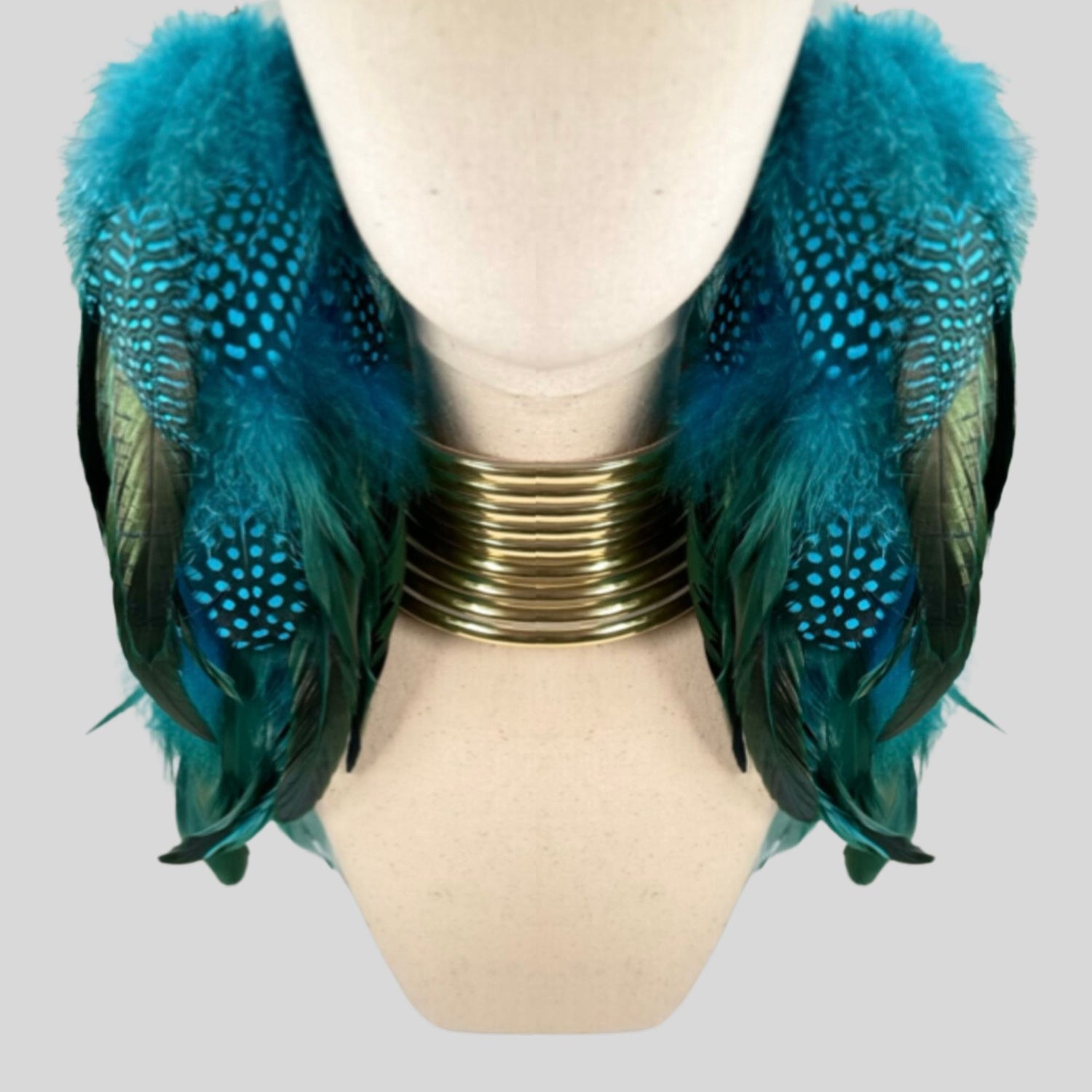 Lake Blue Schlappen and Lake Blue Dotted Guinea Long Dangle Feather Earrings