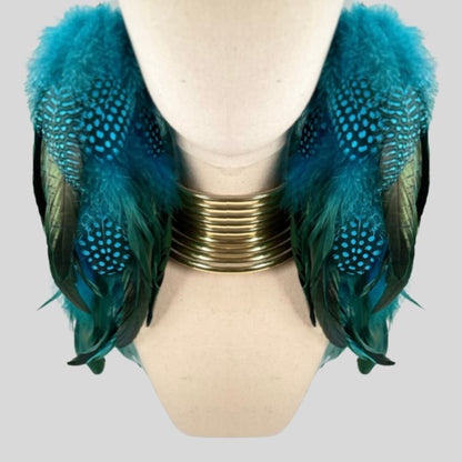 Lake Blue Schlappen and Lake Blue Dotted Guinea Long Dangle Feather Earrings