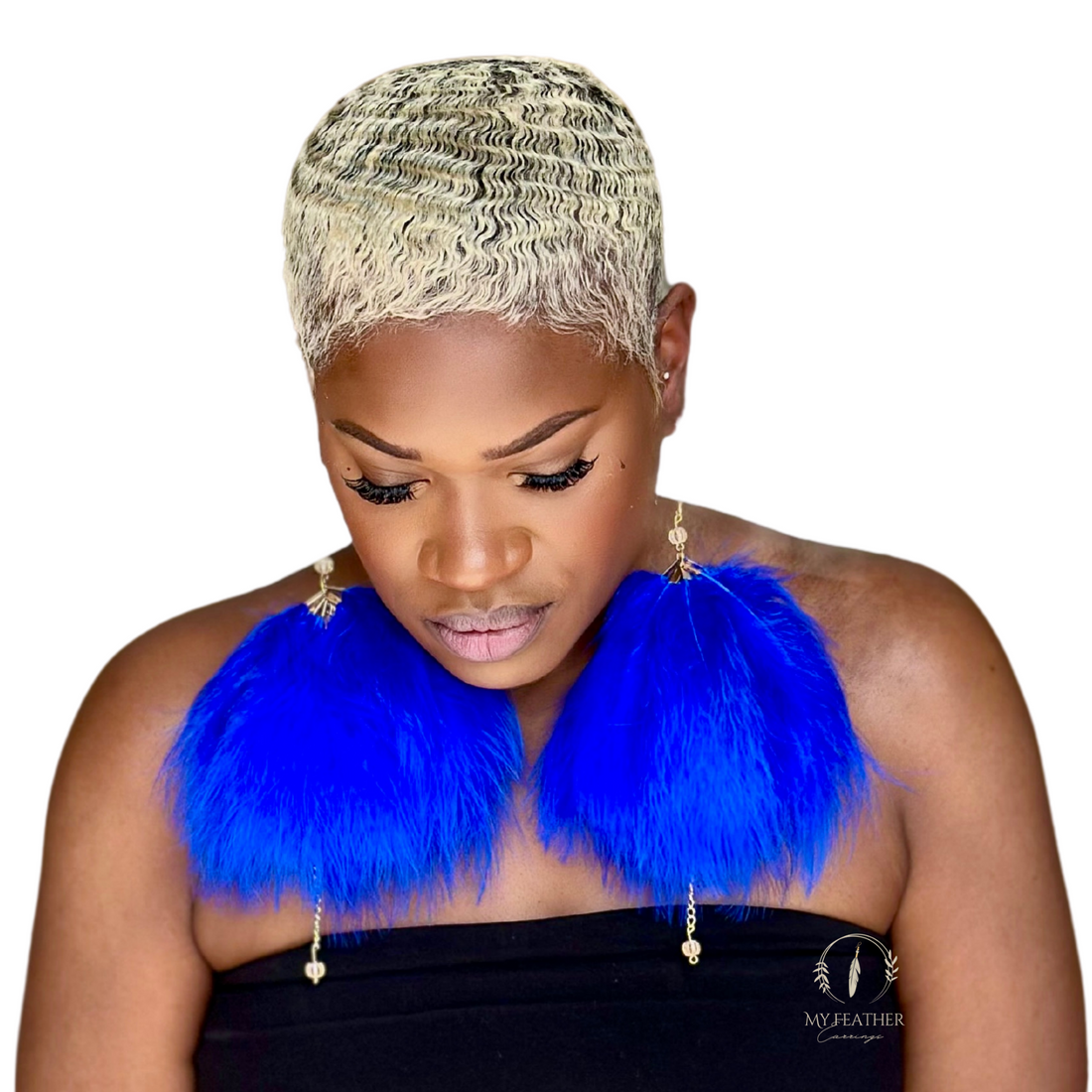 Royal Blue Plumes Fluffy Marabou Down Short Tassel Feather Earrings