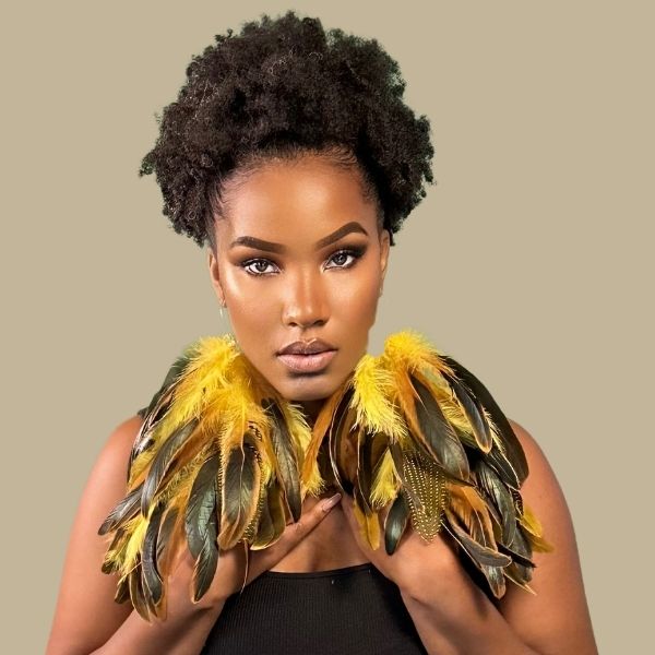 CHIC YELLOW - Yellow Schlappen and Yellow Guinea Long Dangle Feather Earrings