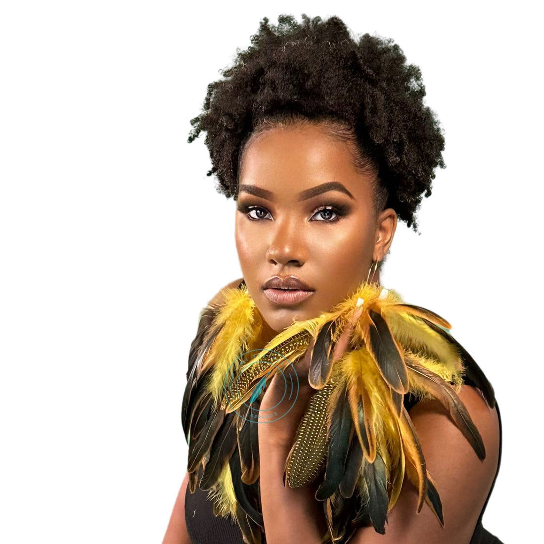 Yellow Schlappen and Yellow Guinea Long Dangle Feather Earrings