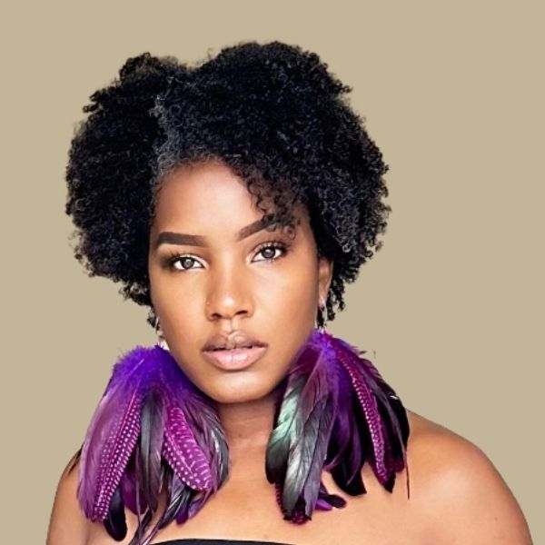 GLIDE PURPLE - Purple Schlappen and Rose Guinea Short Tassel Feather Earrings