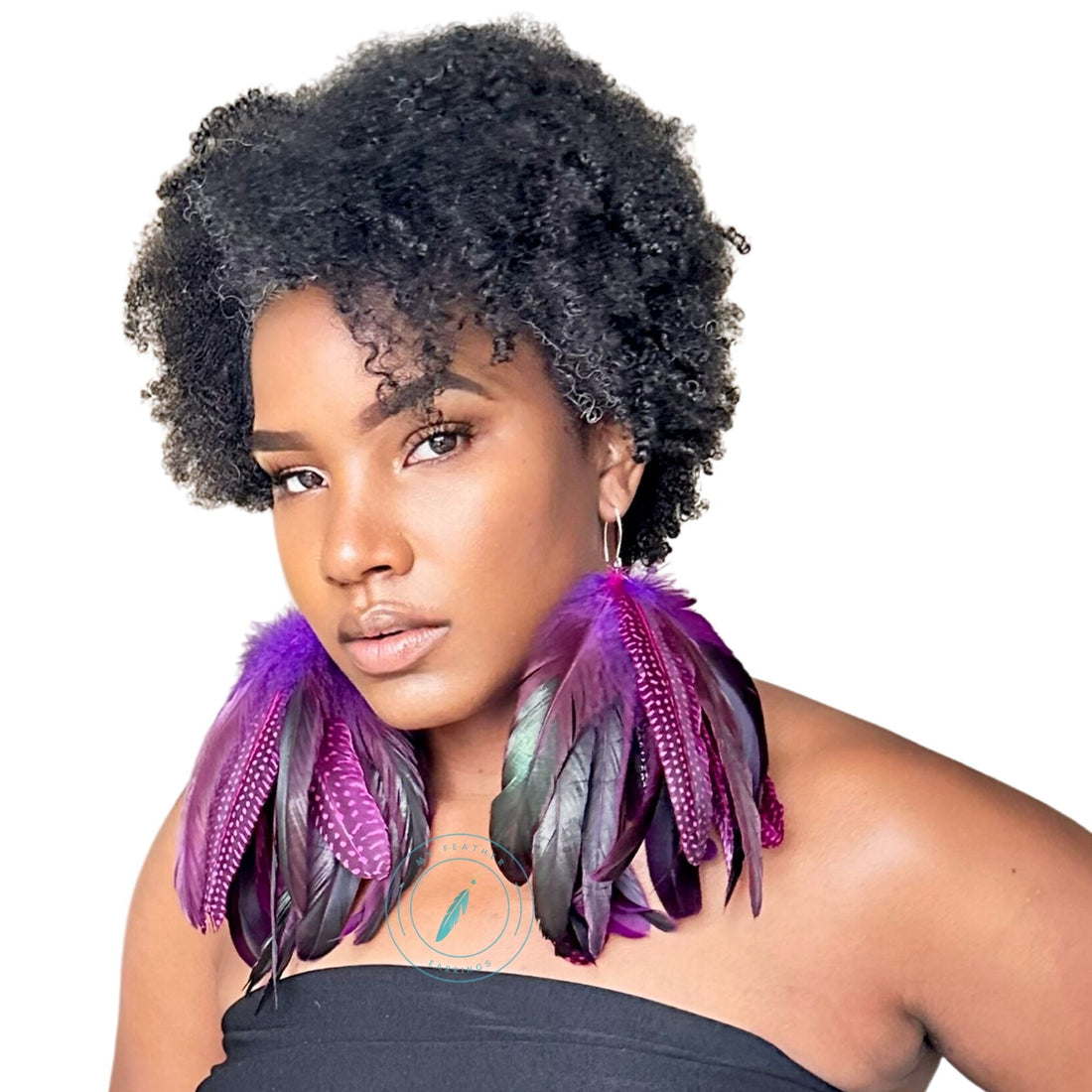 Purple Schlappen and Rose Guinea Short Tassel Feather Earrings