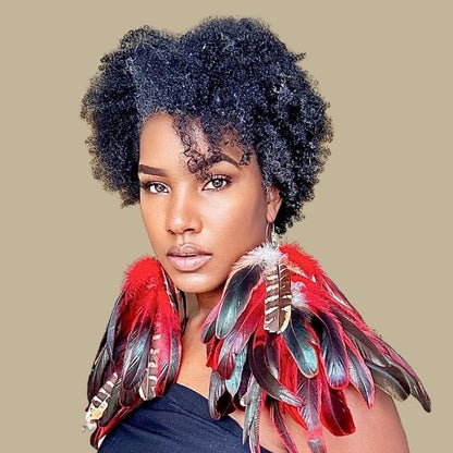 HALO RED - Red Schlappen and Venery Wings Long Dangle Feather Earrings