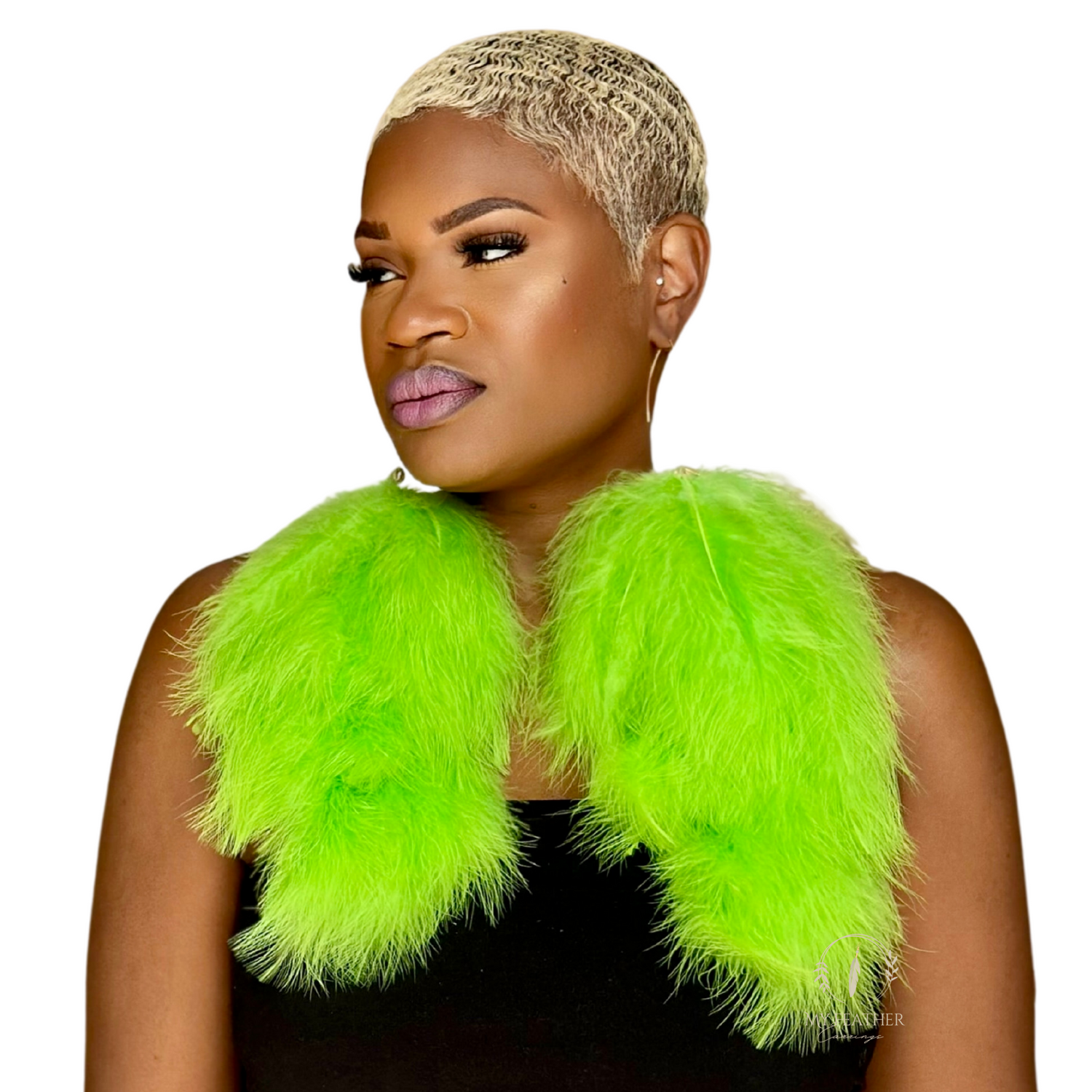 Apple Green Plumes Fluffy Marabou Down Long Dangle Feather Earrings