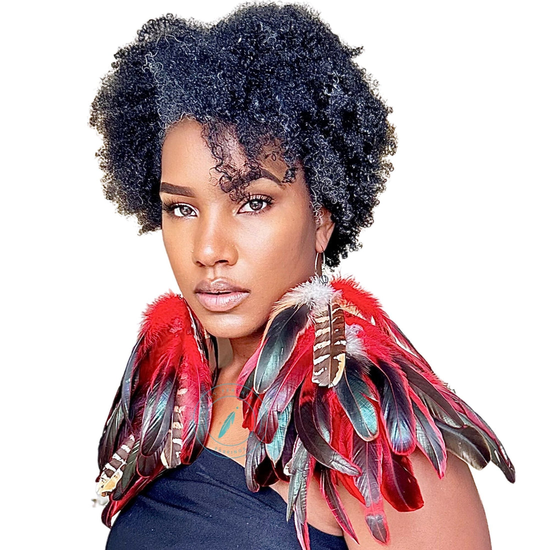 Red Schlappen and Venery Wings Long Dangle Feather Earrings