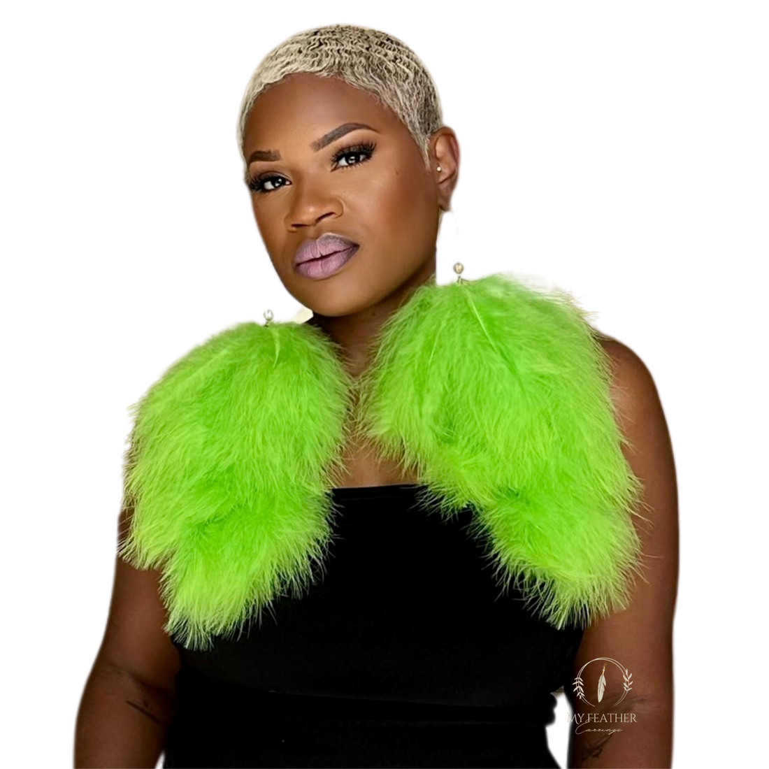 Apple Green Plumes Fluffy Marabou Down Long Dangle Feather Earrings