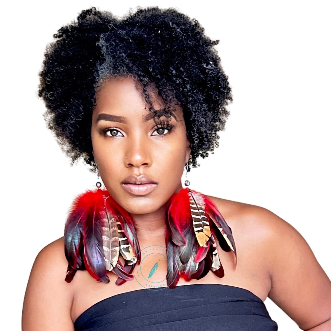 Red Schlappen and Venery Wings Short Tassel Feather Earrings