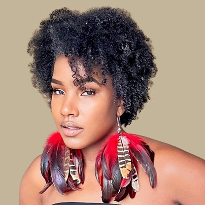 SPIRIT RED - Red Schlappen and Venery Wings Short Tassel Feather Earrings
