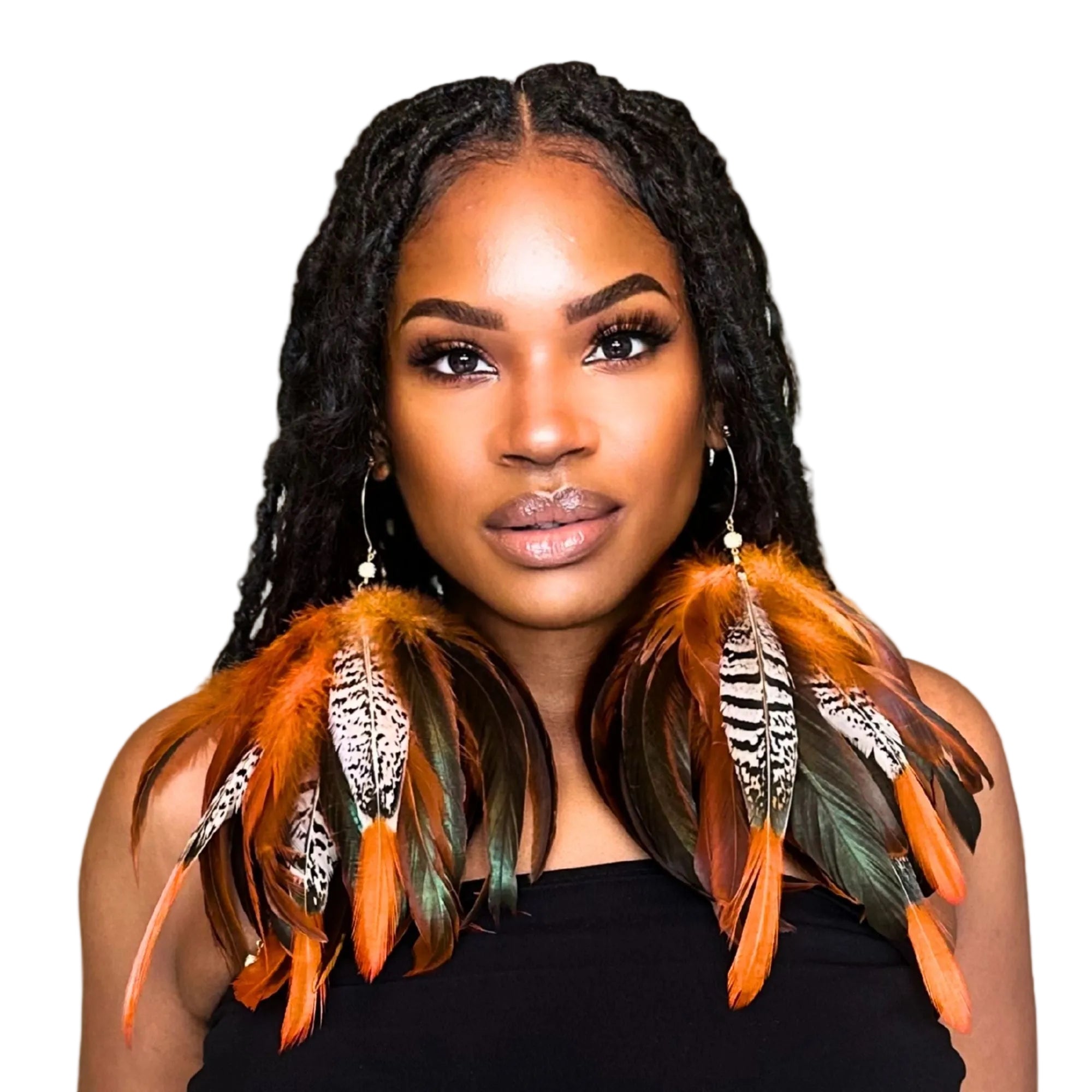 LIGHTNESS ORANGE - Orange Amherst Feather Tassel Earrings - Natural Rare Statement Jewelry