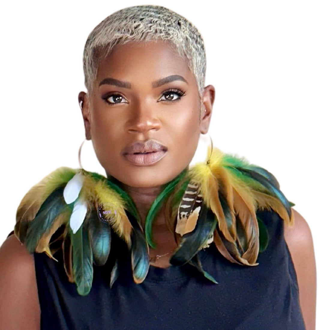 Feather Green and Yellow Short Tassel Our Earrings Don&